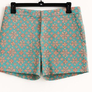 Sigrid Olsen Teal & Coral Print Shorts | Size 10